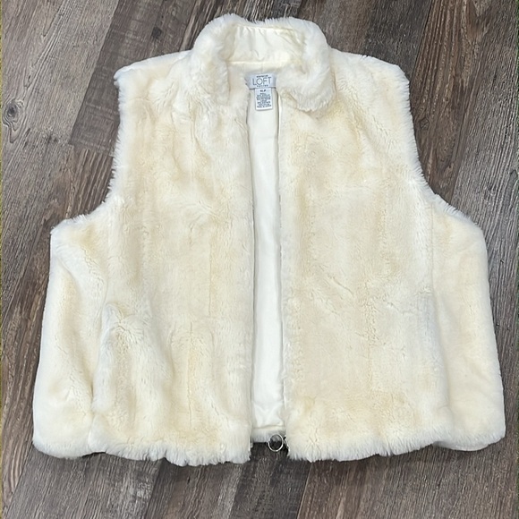 Ann Taylor Loft Petite Faux Fur Ivory Zipper Vest XLP Plush Grunge Indie Sleaze - Picture 4 of 9